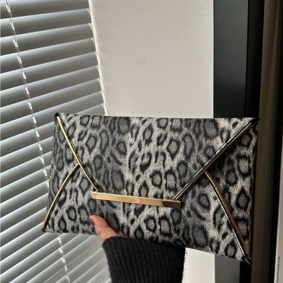 Leopard Print Clutch with Gold Accents - Picture 1 of 8